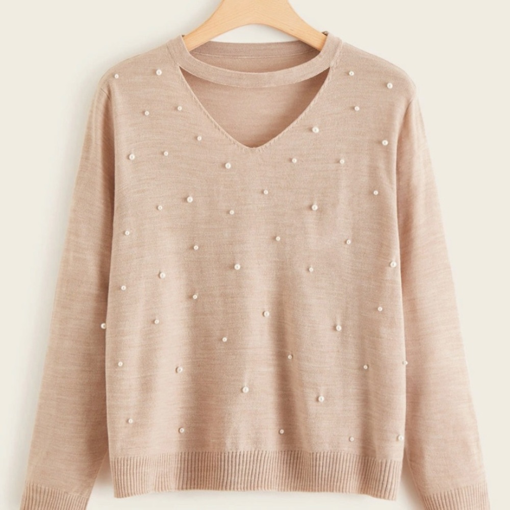 Shein plus size pearls chocker neck sweater 🥰
